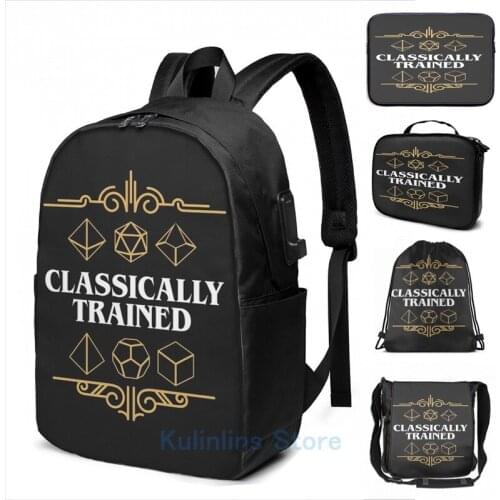 Funny Graphic print Classically Trained Polyhedral Dice Set USB Charge Backpack men School bags Women bag Travel laptop bag