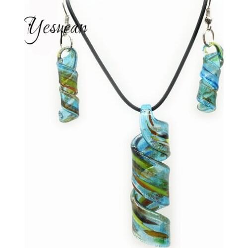 Yesucan Personality Glass Spiral Jewelry Set glazed Earring Twisted Lampwork Glass Murano Inspiration Pendants Necklace Sets New