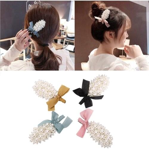 New Hot Fashion Women Sweet Girl Bow Pearl Hair Clip Girl Hairpins Birthday Gift