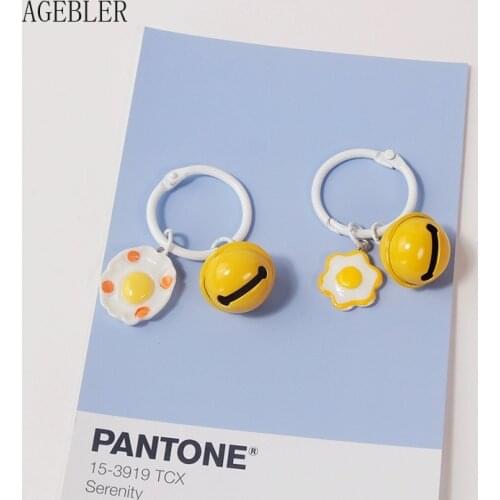 New Cute Fried Egg Yellow Bell Pendant Key Chain Car Key Ring Mens and Womens Bag Accessories Car Pendant Charm Gift