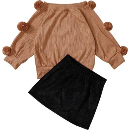 2-7T Spring/Autumn Lovely Girls Cotton Dress Suits Casual Round Neck Long Sleeve Shirt +Knee-Length Skirt Two-piece Set 2021