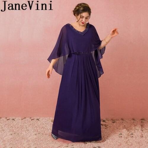 JaneVini Purple Long Mother of The Bride Dresses for Weddings 2020 Pearls Chiffon Plus Size Groom Mother Wedding Guest Gowns
