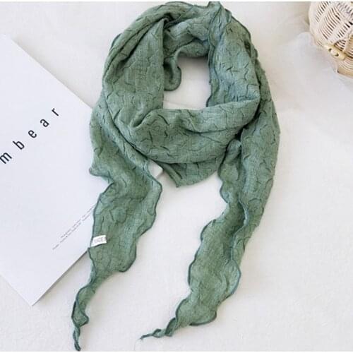 Pleated Embossed Solid Color Cotton Diamond Scarf Female Spring Summer Soft Versatile Korea 150*30cm Decorative Small Shawl E41