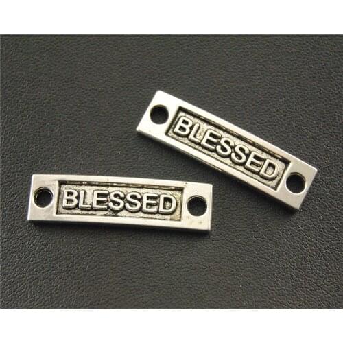 15pcs Silver Color and Bronze BLESSED Letter Charm Pendant DIY Necklace Charm Bracelet Bangle 35x10mm A1385/1386