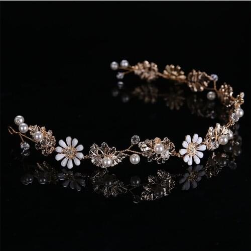 FORSEVEN Gold Color Flower Pearls Rhinestone Headband Hair Bands Women Girl Bride Noiva Wedding Party Hair Jewelry Headpieces