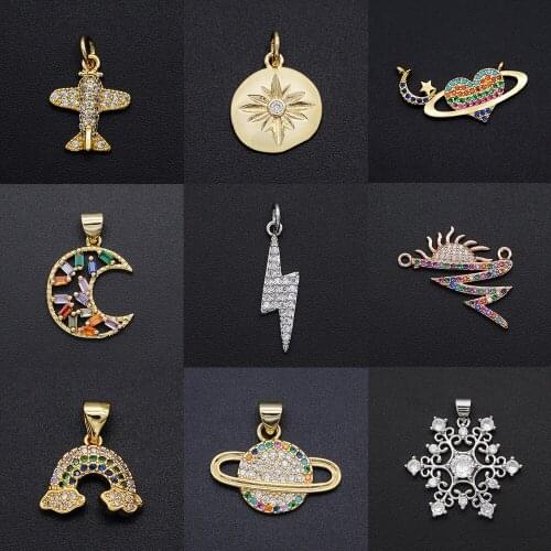 Gorgeous Diy Airplane CZ Charms Wholesale Star Necklace Pendant Zircon Moon Rainbow Connector For Jewelry Lightning Making
