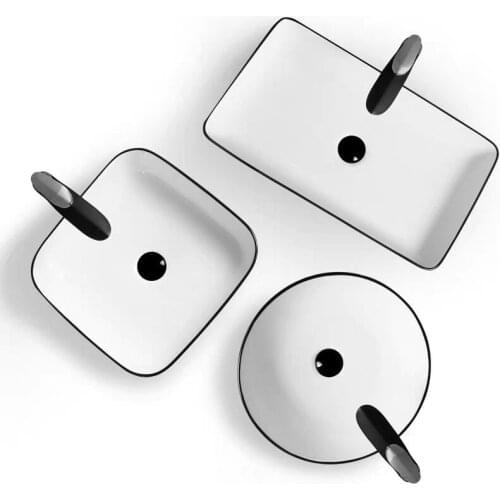 Simple square above counter basin ceramic wash basin hotel style art basin black black edge basin wash basin