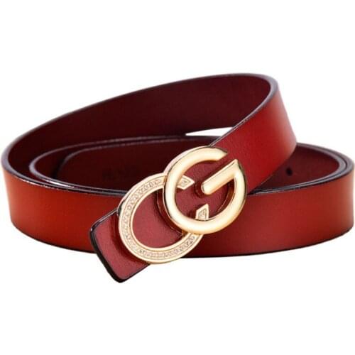 2021 new fashion all-match Korean sweet rhinestone leather letter G smooth buckle belt cowhide pants ladies belt