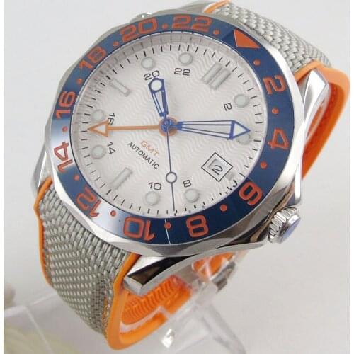 Luxury 41mm White Dial Sapphire Glass GMT Luminous Blue Ceramic Bezel Date Movement Automatic Mechancial Mens Watch