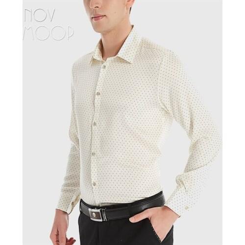 Novmoop natural silk spandex satin men shirt 19mm thickness high quality daily wear all season use Chemise homme en soie LT3545