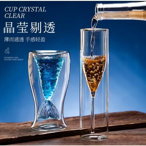 Mermaid heat-resistant double crystal cocktail glass wine cup of liquor cup of red wine bar household cup