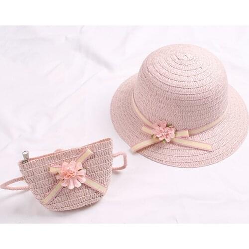 Straw Hat With Handbag Bags Summer Baby Flower Breathable Hat Kids Hat Boy Girls Sun Visor UV Protection Panama Hat Gorras