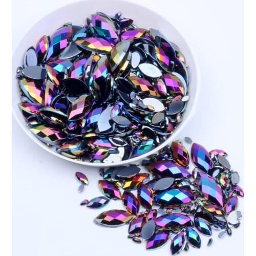 Rhinestones 7x15mm AB colors 2000pcs Acrylic Flatback Marquise Earth Facets Acrylic Rhinestone Glue On Strass High Shine Beads