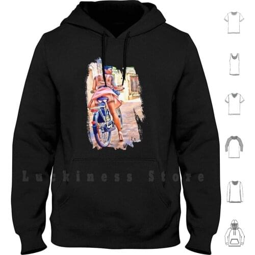 The Bicyle Hoodie Long Sleeve Ass Butt French Bicycle Classic Stockings High Heels Garter Panties Thong Upskirt Pinup