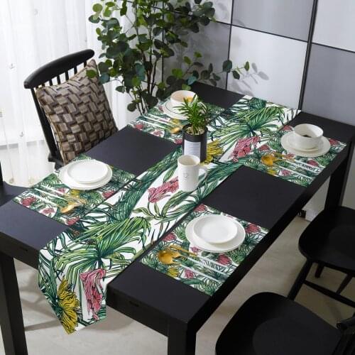 Tropical Plants Flowers Table Runner Table Mats Cover For Home Wedding Banquet Festival Party Catering Hotel Table Decoration