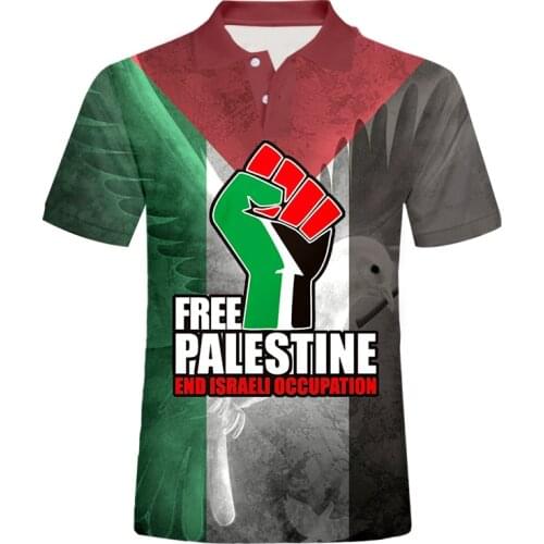 UJWI Palestine Flag Polo Short Sleeve 3D Printed Polo Shirt Uniquely Designed Logo Loose Mens Summer Clothing Army Victory 5XL