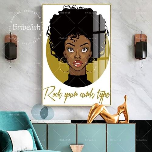 Embelish 1 Pieces Beautiful African Woman With Golden Earings Modern Home Decor Portrait Pictures Wall Poster HD Canvas Painting