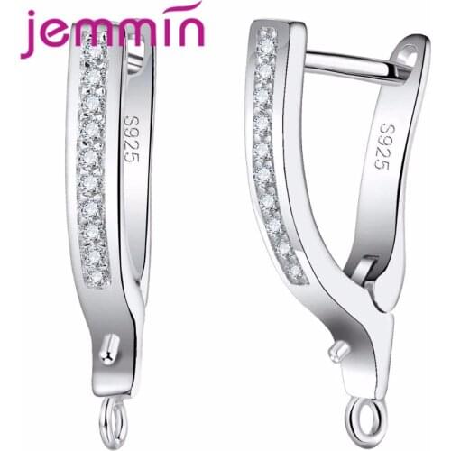 V-Shape 925 Sterling Silver Hoop Earrings For Women Perfect Clear CZ Crystal For Women DIY Fine Jewelry Drop Shipping