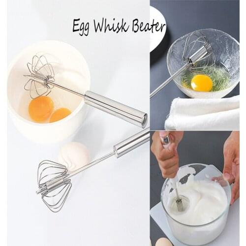 Stainless Steel Egg Whisk Beater Metal Hand Egg Beater Paste Cream Coffee Milk Rotary Mixer Baking Cake Dessert Puffy Cooking To