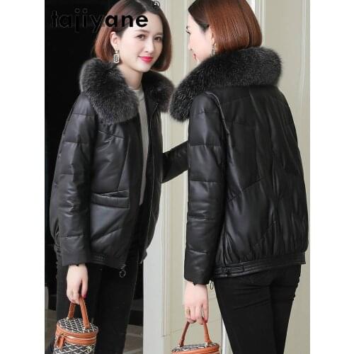 Tajiyane Leather Clothes for Women White Duck Down Coats Woman Real Sheepskin Jacket Female Fox Fur Collar Parkas Abrigo TN1339