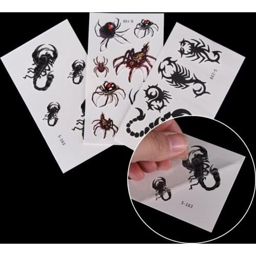 1 Sheet 3d Waterproof Small Neck Tattoos Black Spider Designs Temporary Tattoo Stickers Flash Temporary Fake Body Art Tatoo
