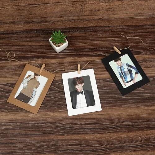 10 Pcs 6in Combination Paper Frame with Clips DIY Kraft Paper Picture Frame Hanging Wall Photos Album Rope Home Decoration Craft
