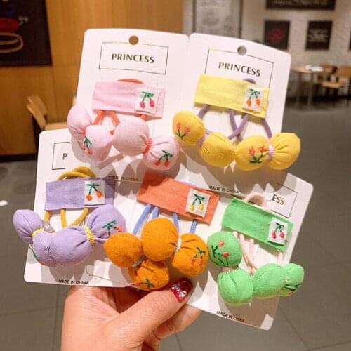 2Pcs/Set Lovely Embroidery Hair Clip Fruit Cherry Baby Kids Tie Hair Headband for Girls Double Tail Hair Band Accessories