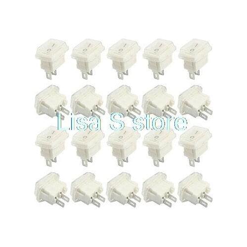 20Pcs 2Pin on-off SPST Waterproof Rocker Switches White AC 3A 250V 6A 125V