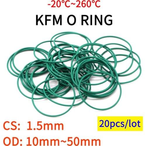 20pcs CS1.5mm OD 10~50mm Green FKM Fluorine Rubber O Ring Sealing Gasket Insulation Oil High Temperature Resistance Green