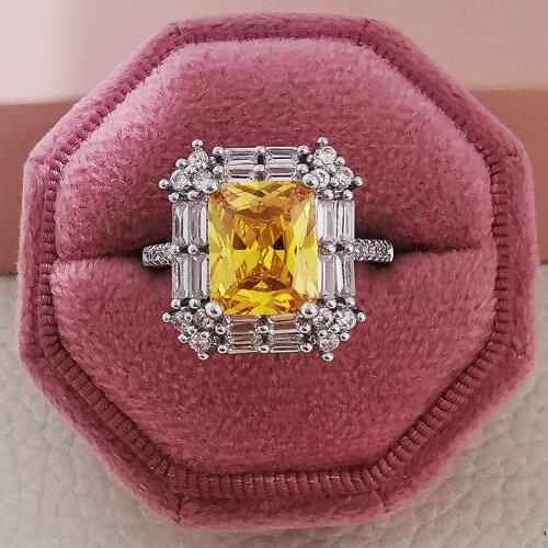 2021 luxury yellow color princess engagement ring for women anniversary gift jewelry bulk sell free shipping R5832