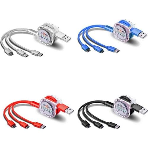 3 In 1 3A Retractable Multi USB Charging Cable Micro USB Type C 8 Pin Cord For Iphone 11 10 XR Cell Phone Multiple Charger Cabel