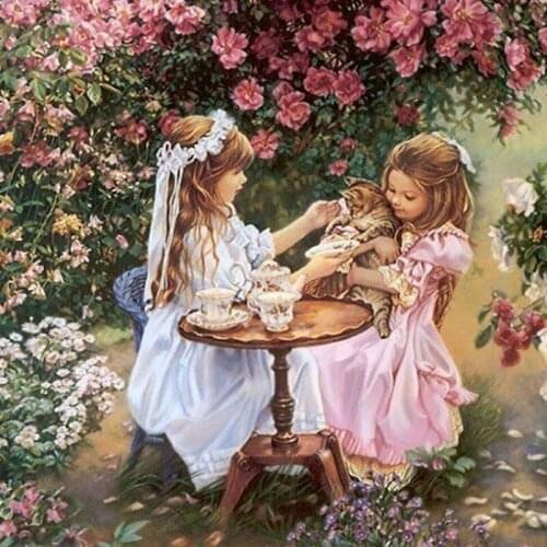 Girls playing 5d Diamond painting cross stitch people square full embroidery 3d Home Decor mosaic handmade crafts drawing