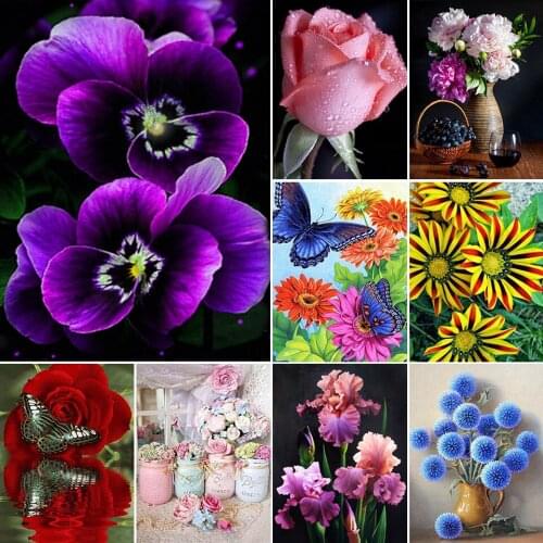 5D DIY Diamond Painting Full Square Flowers Vase Rose Cross Stitch Kit Diamond Embroidery Mosaic Picture of Rhinestones Decor