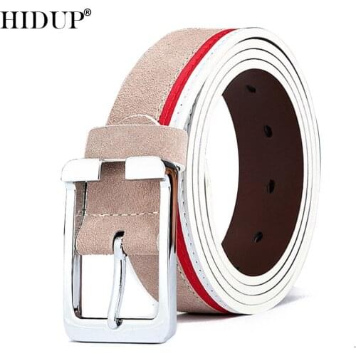 HIDUP Brand Name Fashion Real Genuine Belts for Men Retro Style Colours Striped Leather Belt 3.3cm Clothing Accessories NWJ410