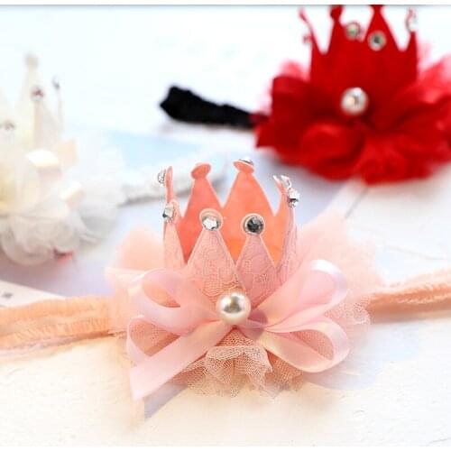 Boutique 12pcs Fashion Cute Lace Floral 3D Tiaras Soft Hairbands Solid Glitter Gemstone Crown Headbands Princess Headwear