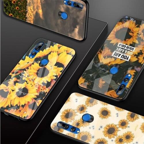 Sunflower Tempered Glass Phone Case For Huawei Honor 8X 9 10 20 30 lite PRO 10i 20i