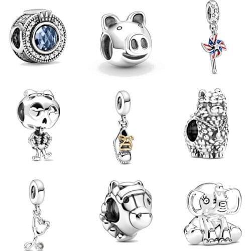 Silver color skull elephant Fluffy Llama Stethoscope Heart Dangle diy bead fit Original Pandora charms Bracelet for women W038