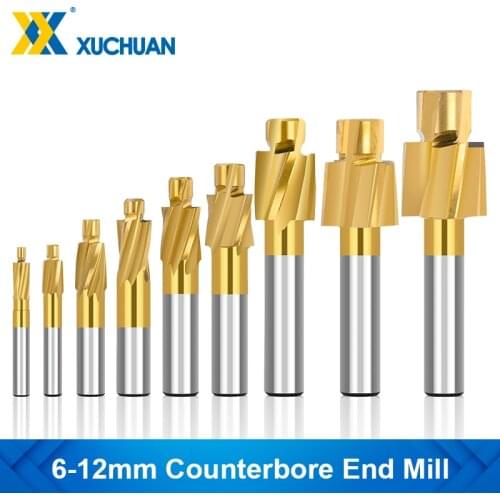HSS Milling Cutter Counterbore End Mill 6-12mm Shank Pilot Slotting Tool for Copper Metal Drilling Piloted Counterbore Cutter