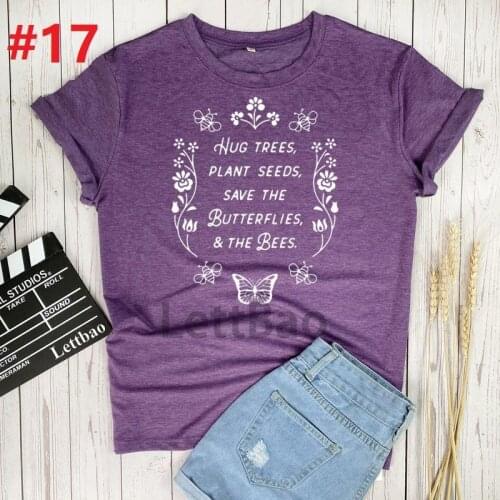 Hug Trees Plant Seeds Save The Butterflies & The Bees Women Funny Print Womens Top Graphic Tee Shirt T Shirt T-Shirt Female