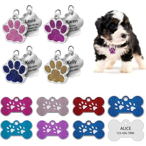 Anti-lost Custom Dog ID Tag Engraved Pet Dog Collar Accessories Personalized Cat Puppy ID Tag Stainless Steel Paw Name Tags