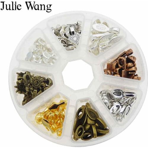 Julie Wang 160PCS/Box Retro Shovel Shape Glue On Bail Tags Clasps Charms Pendant Necklace Bracelet Jewelry Making Findings