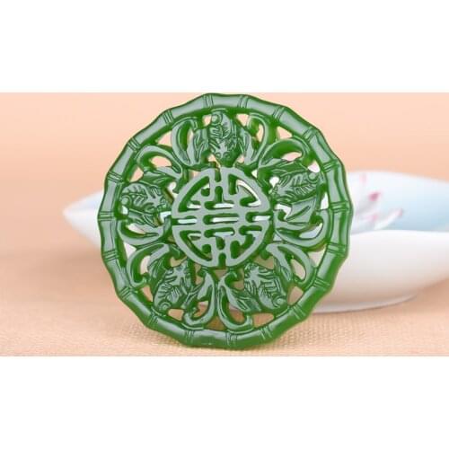 Chinese Green Jade Five blessings at the gate Jade Pendant Jewelry Fine Jewelry Lucky Safety Charms Jade Necklace Pendant