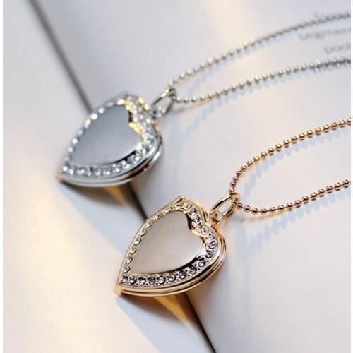 Classic Memory Photo Frame Rhinestone Crystal Heart Pendant Locket Necklace For Womens Jewellery Fashion Necklaces Jewelry