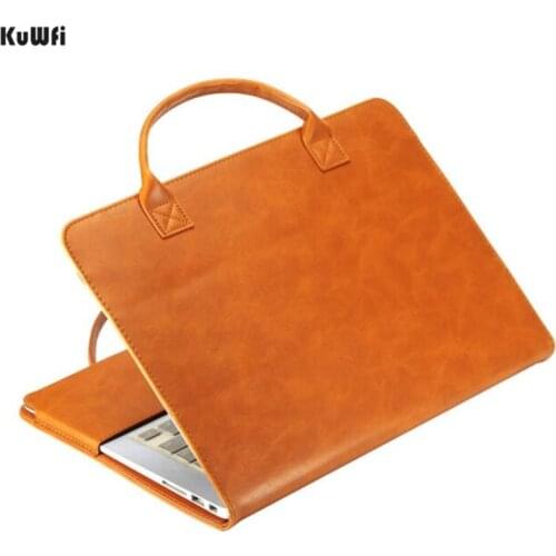 KuWFi Laptop Protect Case Bag With Hand Strap Easy To Carry For macbook air pro 11.6" 12" 13.3" 15.4" PU Leather Notebook Case