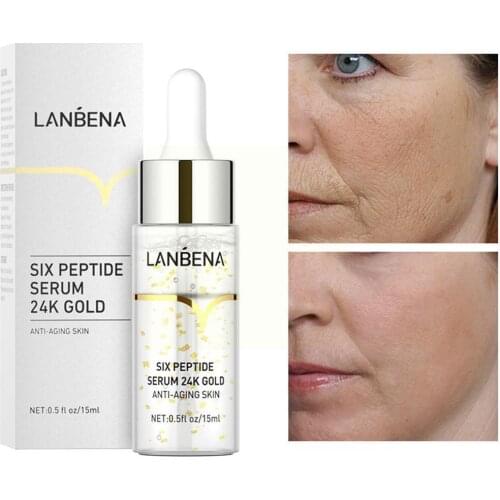 LANBENA Six Peptides Serum 24K Gold Hyaluronic Acid Wrinkle Anti Whitening Serum Skin Care Aging Moisturizing X7D1