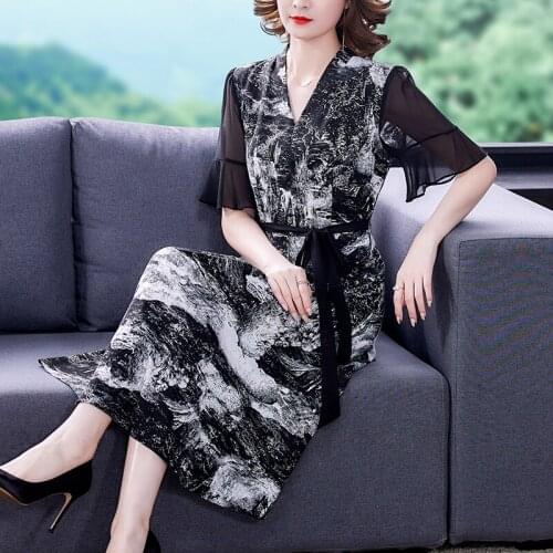 Summer Black Print Mulberry Silk Midi Dresses 2021 Vintage Casual 5XL Plus Size Beach Dress Women Elegant Bodycon Party Vestidos