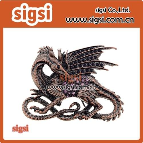 Hot selling retro dragon shape crystal rhinestone brooch and pins