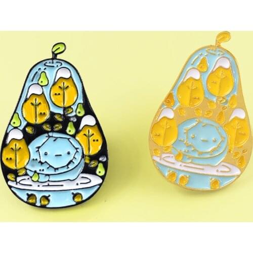 Cute Pear Enamel Pins Gold and Black Brooches Cartoon Adventure Time Enamel Pins Badge Button pins for kids adventure jewelry