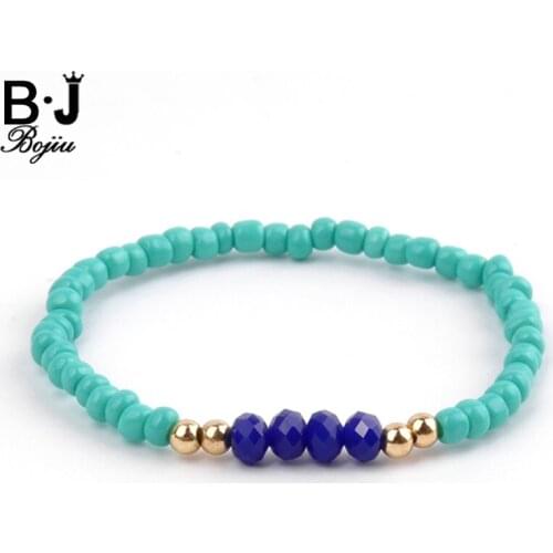 Bojiu Fashion Seed Beads Bracelets For Women Copper Crystal Beads Elastic Womens Bracelet Trendy New Jewelry Gifts BC157
