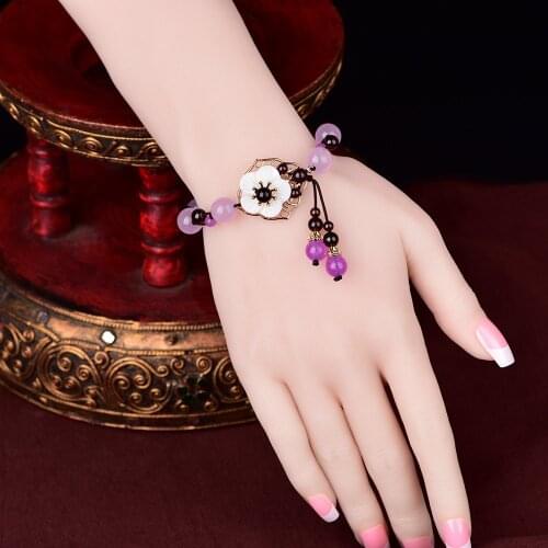 Fashion Trend Handmade National Style Bracelet For Women Party Jewelry Vintage Purple Coloured Glaze Synthetic Flower Bracelet